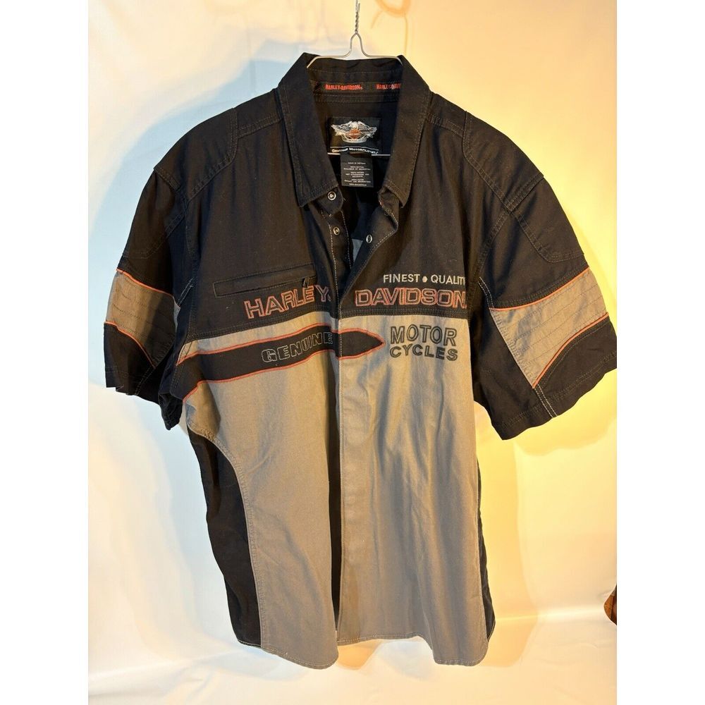 Harley Davidson Shirt Mens XL Finest Contrast Snap Front Garage Mechanic